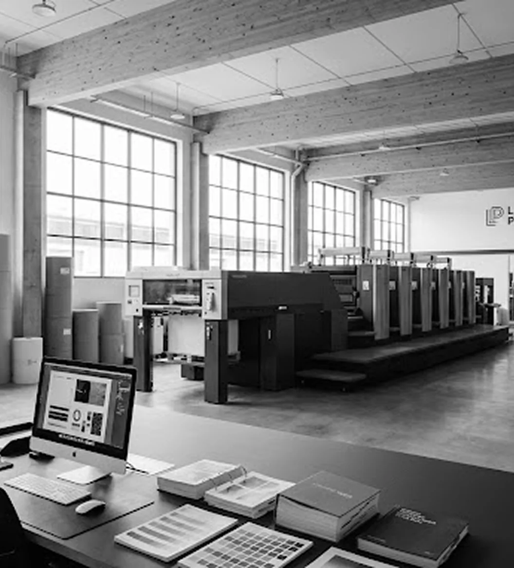 The JG-Prints production studio with presses and proofing tables